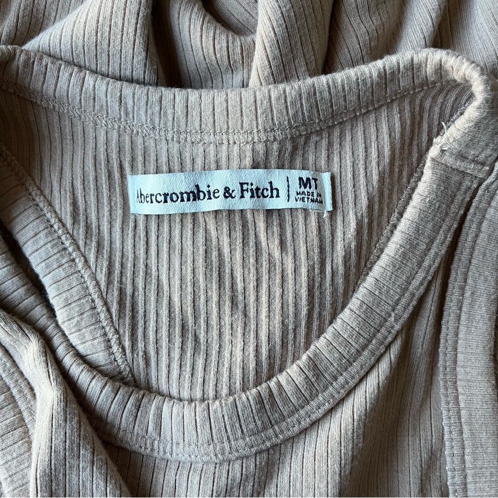 Abercrombie and Fitch Beige Ribbed Racerback Midi Bodycon Dress Size Medium